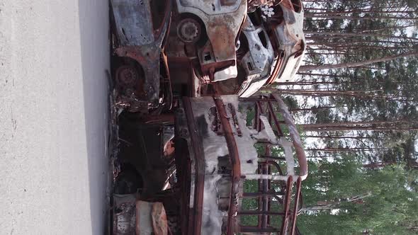 Vertical Video of Burnt Cars During the War in Ukraine