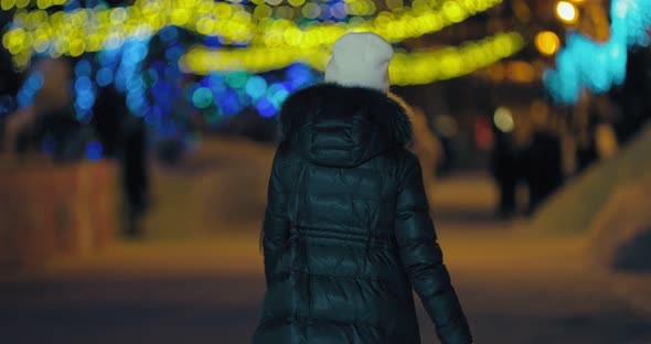 Girl Walks in the Winter in the Park