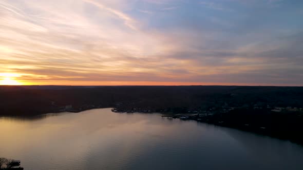 Beautiful Sunset and Sky in Ozarks Lake, Missouri, Midwest US - Aerial