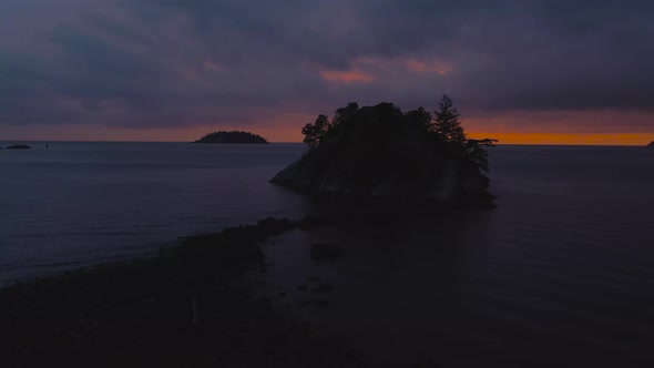 Scenic View on the Rocky Shore and an Island in Whytecliff Park
