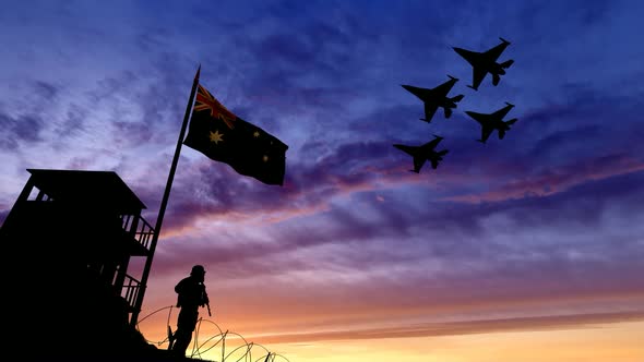 Australian Military and Warplanes Guarding the Border