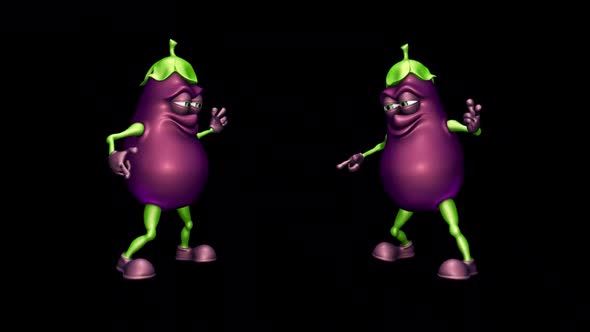 Two Eggplants - Looped Dance with Alpha Channel and Shadow