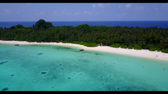 Aerial drone shot nature of exotic resort beach adventure by blue lagoon with white sand background 