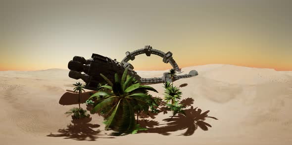 VR360 Old Rusted Alien Spaceship in Desert alt