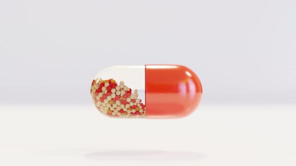 realistic 3d red color medical pill, Colorful capsule, painkiller, antibiotic,