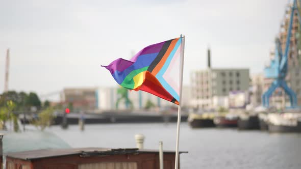 LGBTQ Flag in a Residential Harbour Area European City