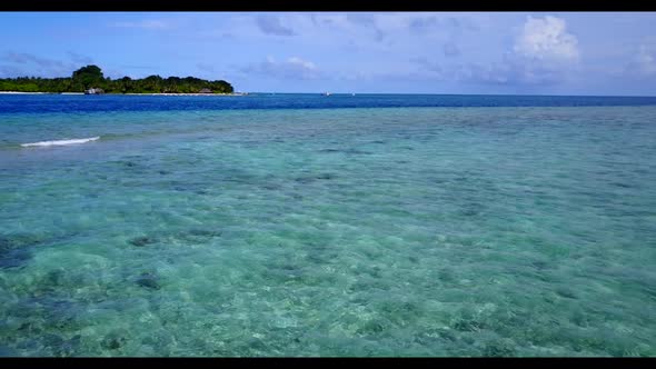 Aerial tourism of perfect sea view beach wildlife by blue ocean and white sandy background of a dayo