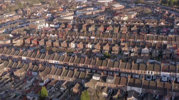 Aerial View of Terraced Working Class Housing in Luton at Sunset