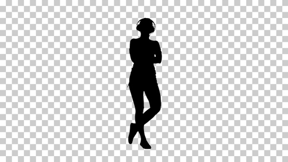 Silhouette Young woman wearing headphone, Alpha Channel.