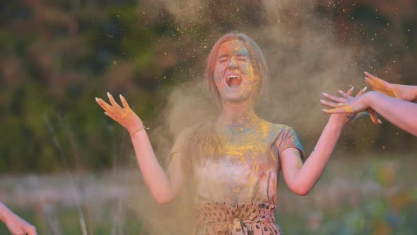 Funny Girls are Sprinkled with Multicolored Powder