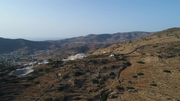 Amphitheater in Mylopotas on the island of Ios in Greece aerial view