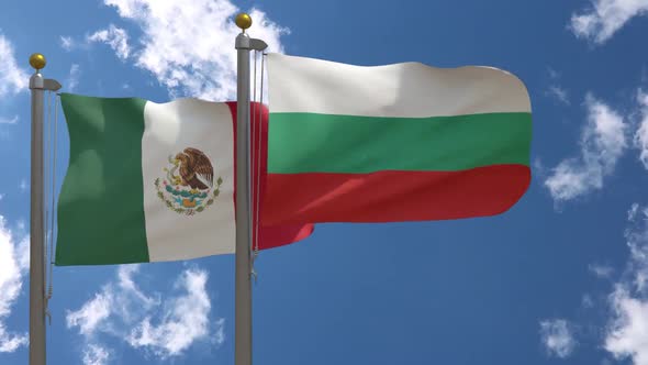 Mexico Flag Vs Bulgaria Flag On Flagpole
