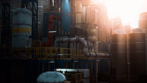 Refinery Factory with Oil Storage Tanks