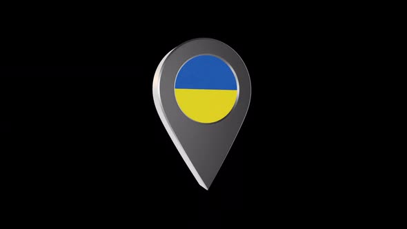 3d Animation Map Navigation Pointer With Ukraine Flag With Alpha Channel  - 2K