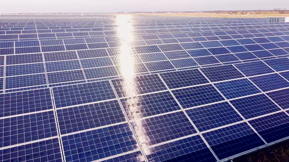 Aerial Drone View Solar Panels on Sunny Day Closeup