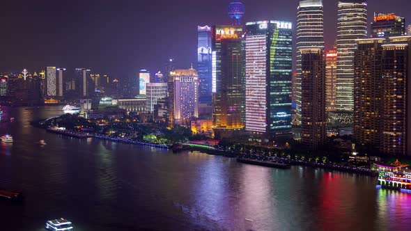 Shanghai River Cityscape  Pan Up