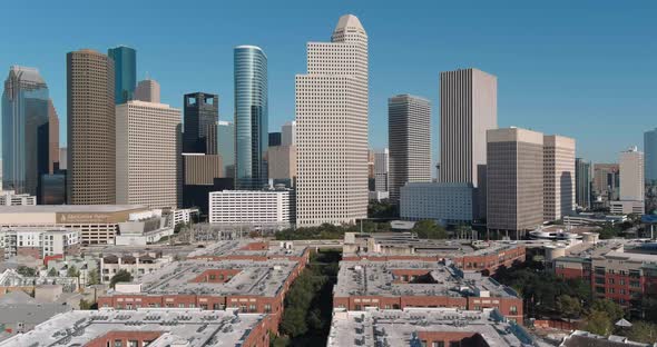 Drone view of downtown Houston skyline. This video was filmed in4k for best image quality.