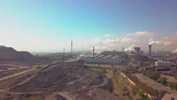 Aerial View. Industry Plant. Smoke Pipes