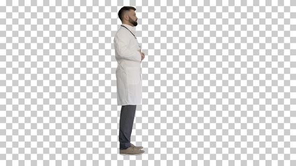 Doctor with a beard standing, Alpha Channel