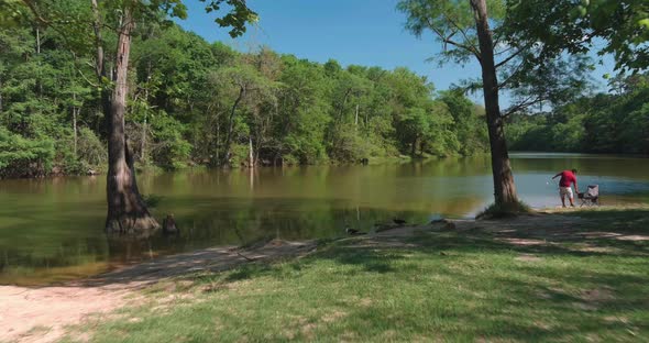 beautiful view of large lake near the Lake Houston dam in Houston, Texas