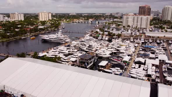 Boats Staging At The 2021 Fort Lauderdale International Boat Show