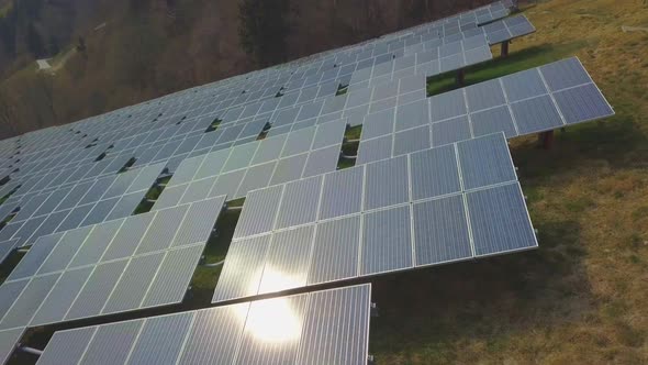 Solar Panels With The Sun Reflecting