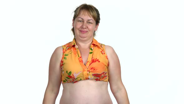 Fat Woman Doing Exercise with Dumbbells