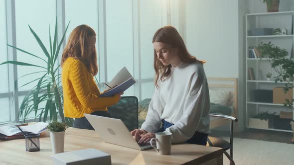 Two Girl Students Study Online Together Attend an Online Class Mental Health