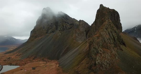 Aerial shot of Krossanesf, Eystrahorn, Hvalnes Nature Reserve, Iceland