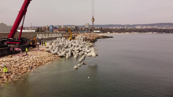 Aerial View of Breakwater Construction