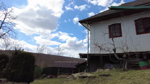 View of the Ukrainian village. Ukrainian rural house in the mountains. Ukrainian village in the Carp