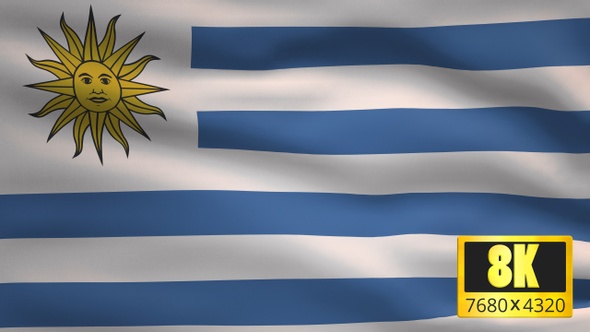 8K Uruguay Windy Flag Background