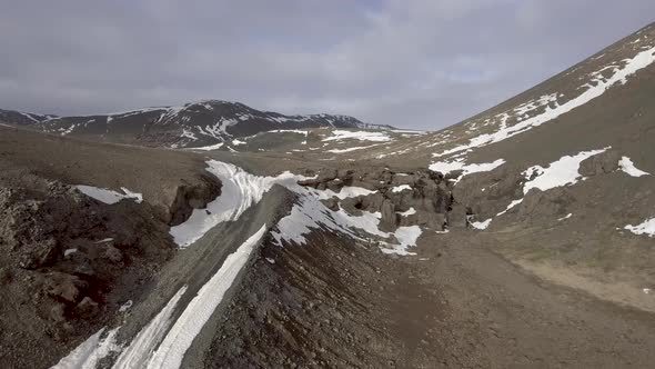 Winter desolate landscape aerial view in Iceland