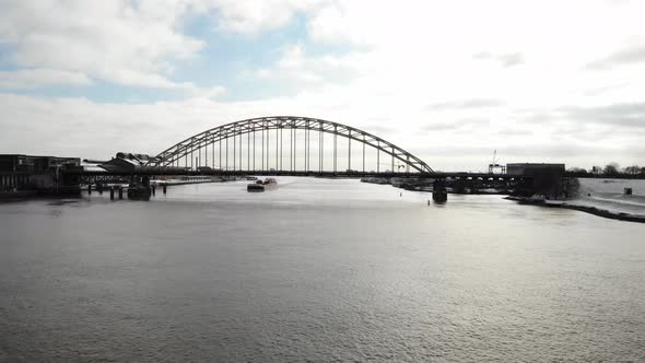 Bridge Over The River Noord Against Cloudscape In Alblasserdam In The Netherlands. - Pullback Shot