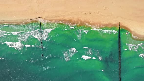 Aerial view of beach with turquoise water, Baltic Sea, Poland