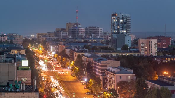 Kharkiv City Panorama From Above Night Timelapse