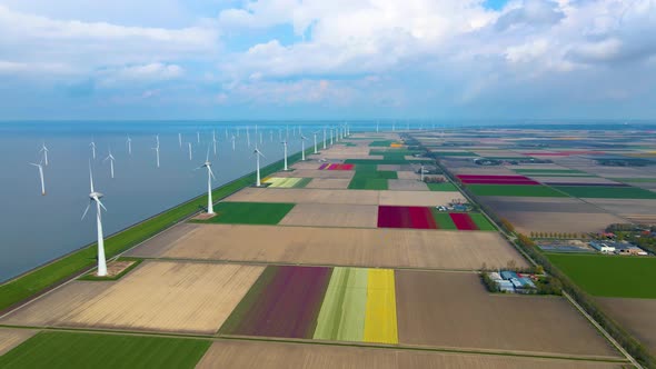 Huge Windmill Turbines Offshore Windmill Farm in the Ocean Westermeerwind Park Windmills Isolated at