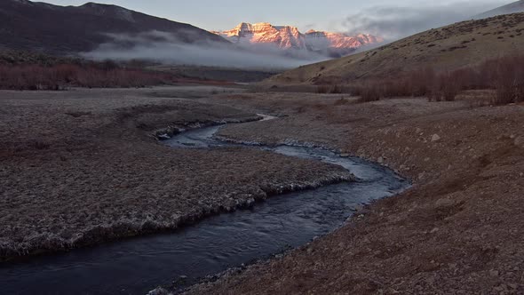 Timpanogos Mountain snow capped and glowing at sunrise