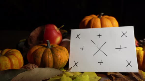 Sheet of Paper with Empty Space and Tracking Points Stands in Autumn Harvest Composition
