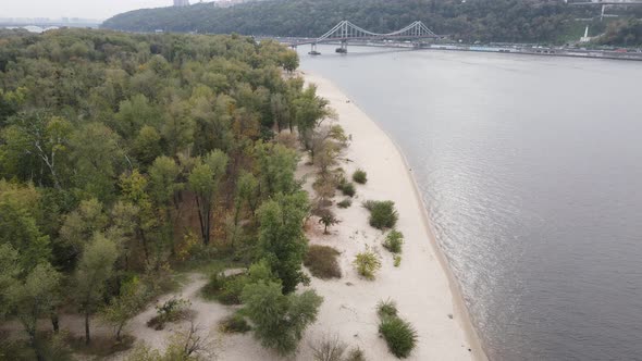 Dnipro River Near Kyiv City, Ukraine Aerial View. Dnieper, Kiev