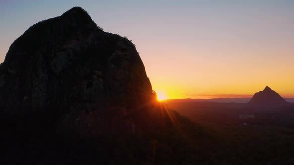 Aerial view of the Glass House Mountains, Sunshine Coast Hinterland.