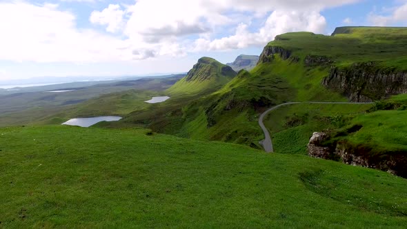 View from the Quiraing mountain to valley in the Isle of Skye, Scotland