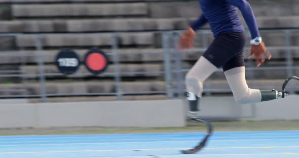 Disabled athletic running on a running track 4k