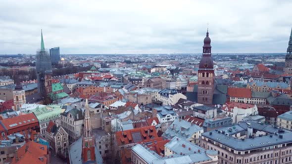 Riga Old Town Aerial 4k