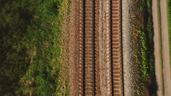 Empty Straight Railways at Spring Sunny Day, Endless Railway without Train