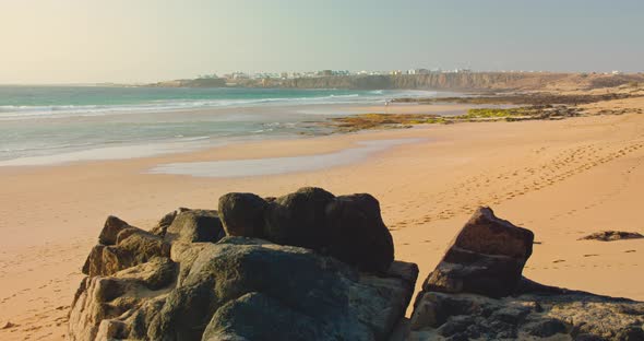 Tropical Beach with Golden Sand in Fuerteventura Island