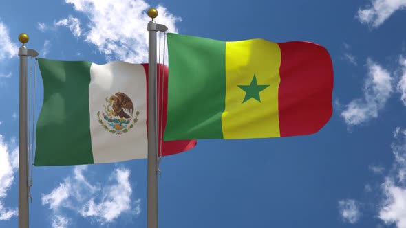 Mexico Flag Vs Senegal Flag On Flagpole