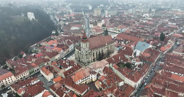 Aerial Drone View of Central Council Square and Black Church in Old Town Centre