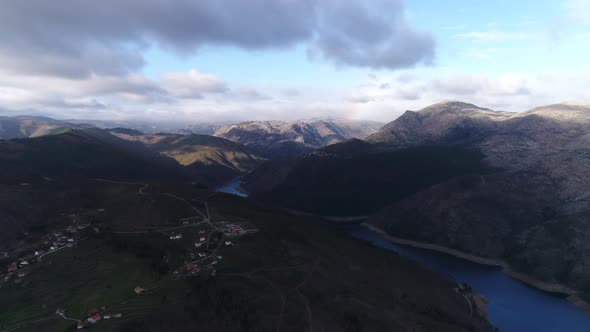 Aerial View River and Mountains