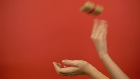 Many Presents Falling From Above Into Hands on Background Show Like Thumb Up